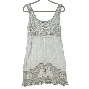 Swim Cover Up Dress Large Crochet Lace Boho Embroidered Coastal Cottage Beach